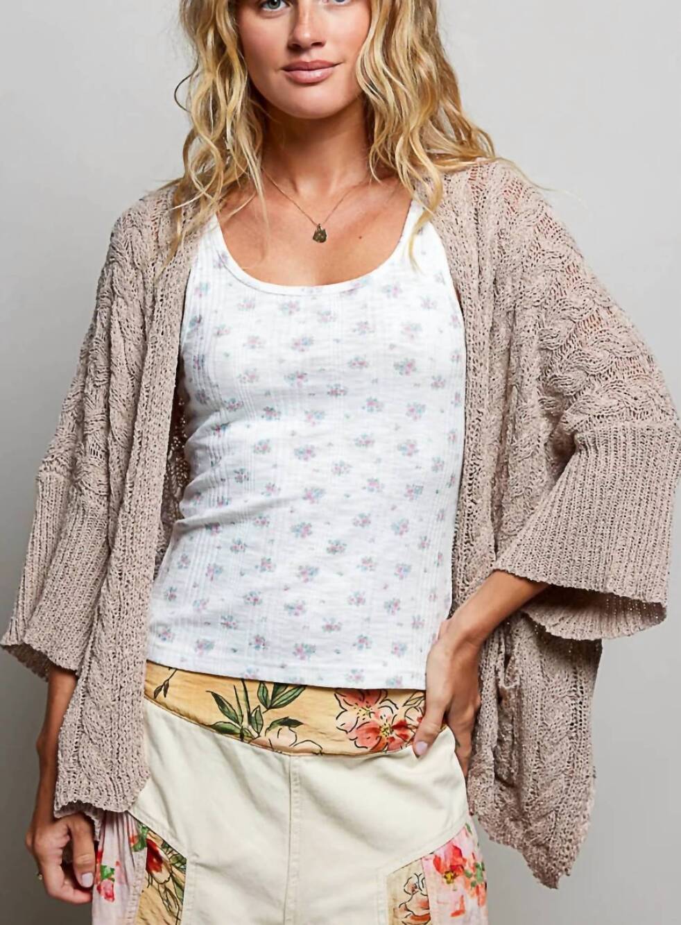 NEW POL open front sweater cardigan in beige